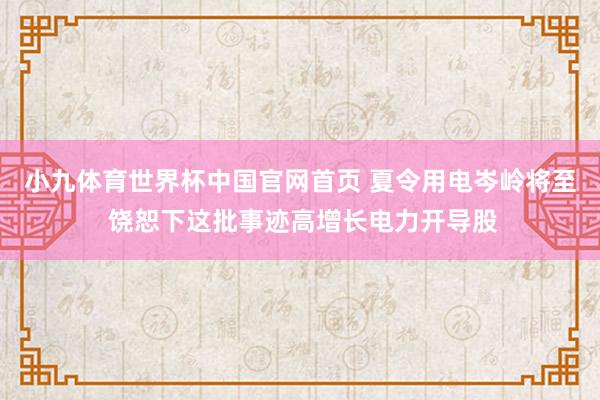 小九体育世界杯中国官网首页 夏令用电岑岭将至 饶恕下这批事迹高增长电力开导股