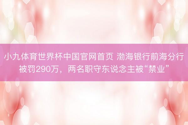 小九体育世界杯中国官网首页 渤海银行前海分行被罚290万，两名职守东说念主被“禁业”